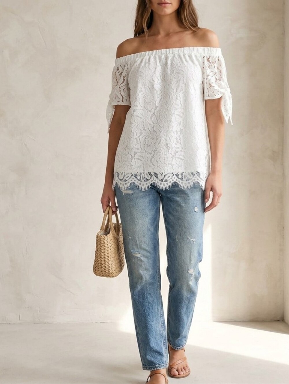 NWT Lulus White Lace Blouse Off-the-Shoulder Size XS